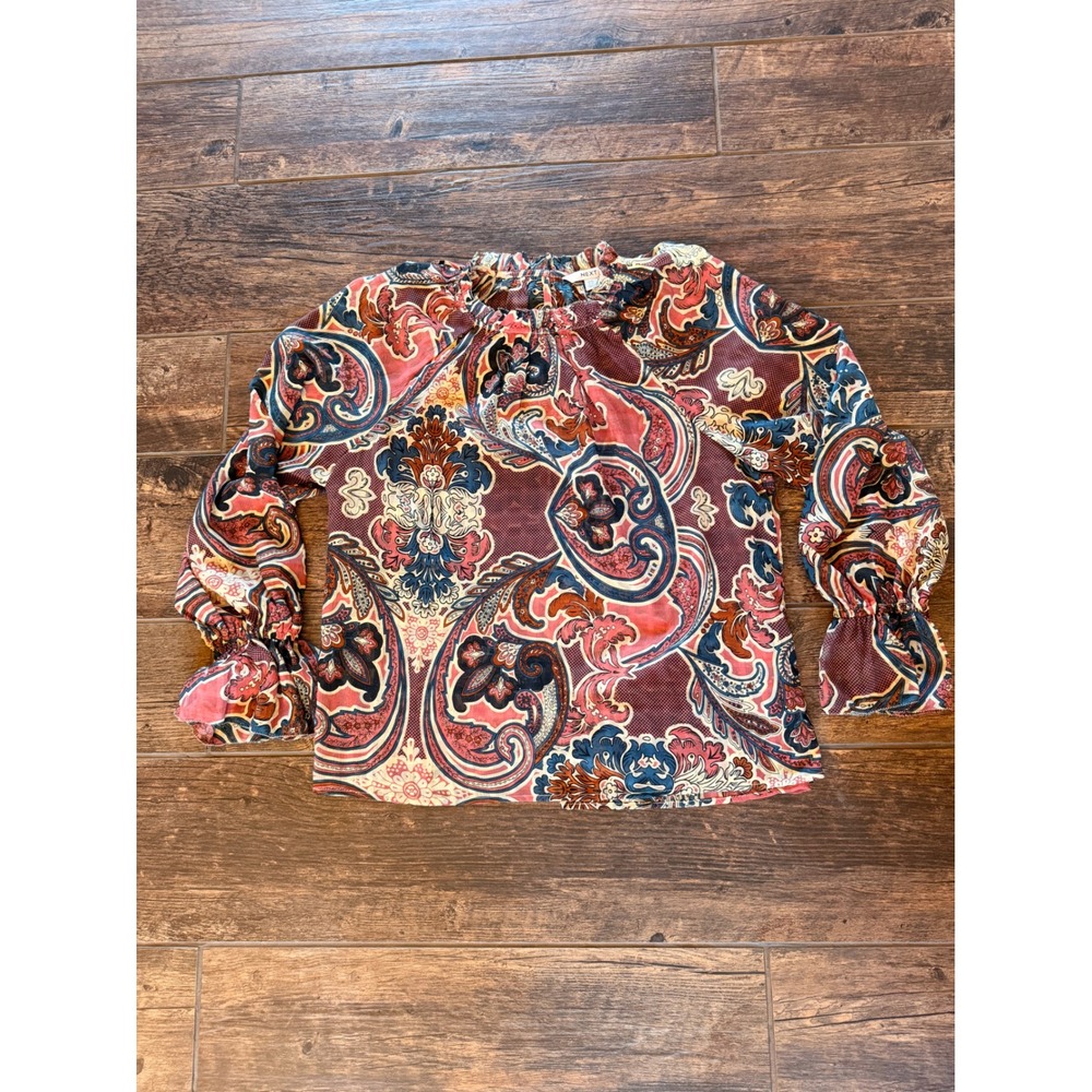 Next Womens Paisley Print High Neck Ruffle Cuff Blouse US 10 - Picture 5 of 10
